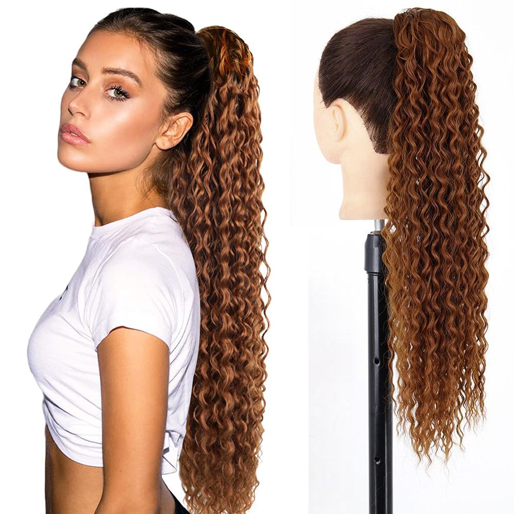 MERISIHAIR Synthetic Long Kinky Curly Ponytail Hair Extension Drawstring Ponytail Clip-In Wig Wrap Around Ponytail For Women