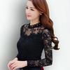 Stand Up Collar Base Women's Plus Size Hollowed Out Lace Shirt Long Sleeved Mesh Outer Wear