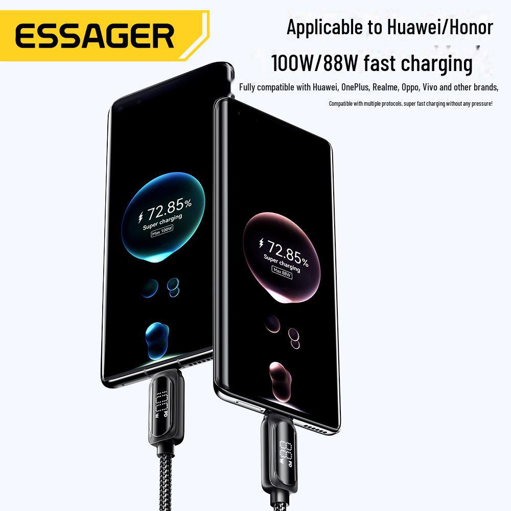 ESSAGER Кабель для зарядки Type-C7A с цифровым дисплеем: Совместим с Huawei, Honor, OPPO и другими телефонами.