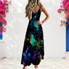 Women Plus Size Spaghetti Strap V Neck Sleeveless Printed Pink A Line Maxi Dress