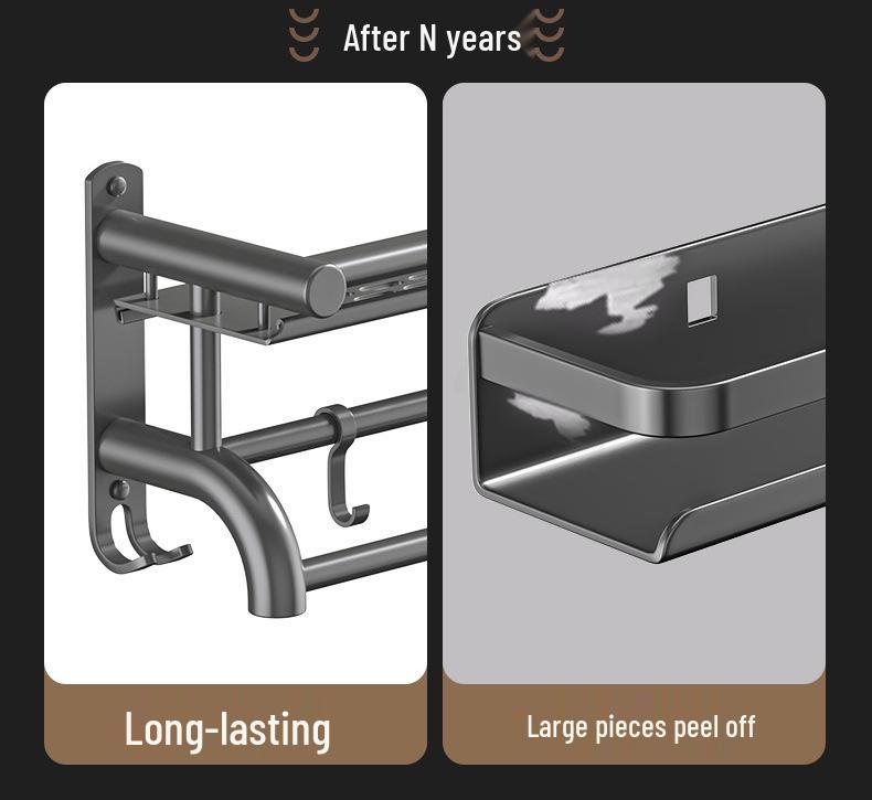 Gray Thick No-Drill Wall-Mounted Bathroom Towel Rack