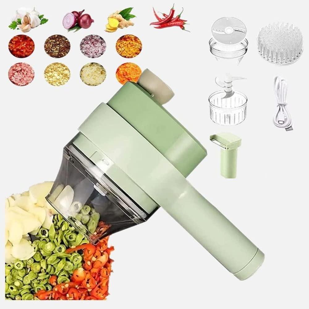 4 In 1 Portable Handheld Electric Vegetable Cutter Set, Wireless Food Processor for Garlic Pepper Vegetable Chopper