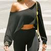 Streetwear Off-shoulder Crop Top Vintage 2000s White Long Sleeve Loose T Shirts Women Casual Autumn Y2K T-shirt Harajuku