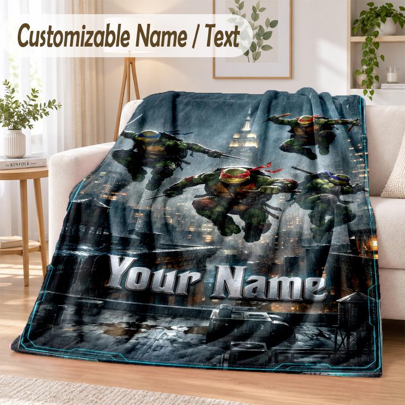 Teenage Mutant Ninja Turtles Custom Name Flannel Throw Blanket Soft Warm for Sofa Bed Indoor Home Use