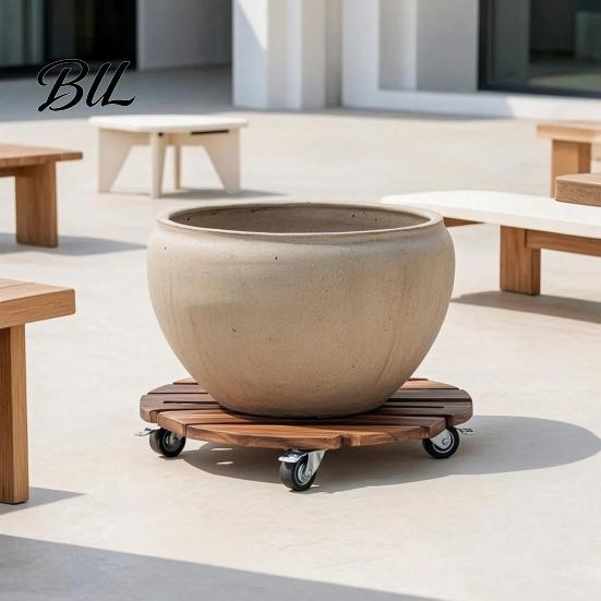 Stable Plant Dolly for Farm Round Wood Caddy with Wheels, Heavy Duty Rolling Stand Garden Decoration Mover Sidewalk Casters, Movable Flower Pot Indoor