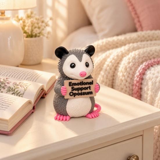 Opossum Shape Figurine Emotional Support Figurine, 3D Printed Statue, Collectible Shaped Sculpture Animal for Home Office Desktop Decoration