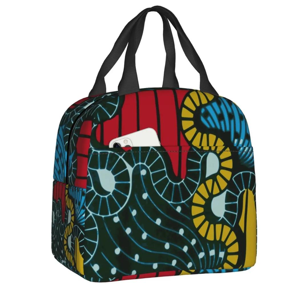 Пользовательские Африканский Анкара восковой принт желтый подушка сумка для обеда женский холодильник термоизолированный ланч-бокс для детей школьного возраста