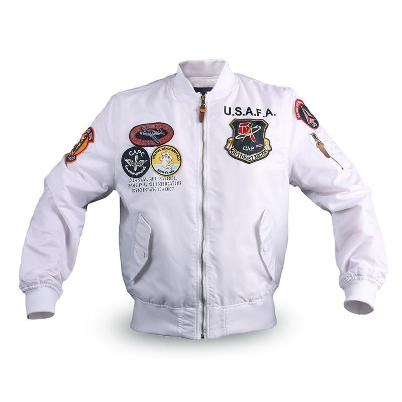 Mens MA-1 Style Flight Jacket Casual Bomber Coat With Embroidered Patch Lightweight Windproof Nylon Outerwear Fall