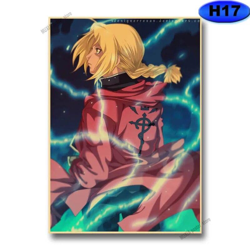 Vintage Fullmetal Alchemist Poster Japanese Cartoon Retro Kraft Paper Poster Home Decoration Painting Wall Stickers Anime Decor