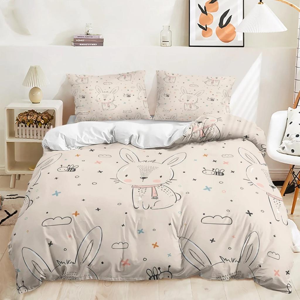 Cartoon Rabbit Bedding Sets Easter Bunny Bed Cover Comforter Duvet Cover Pillow Case 2-3 Pieces Sets Bedroom Decoration