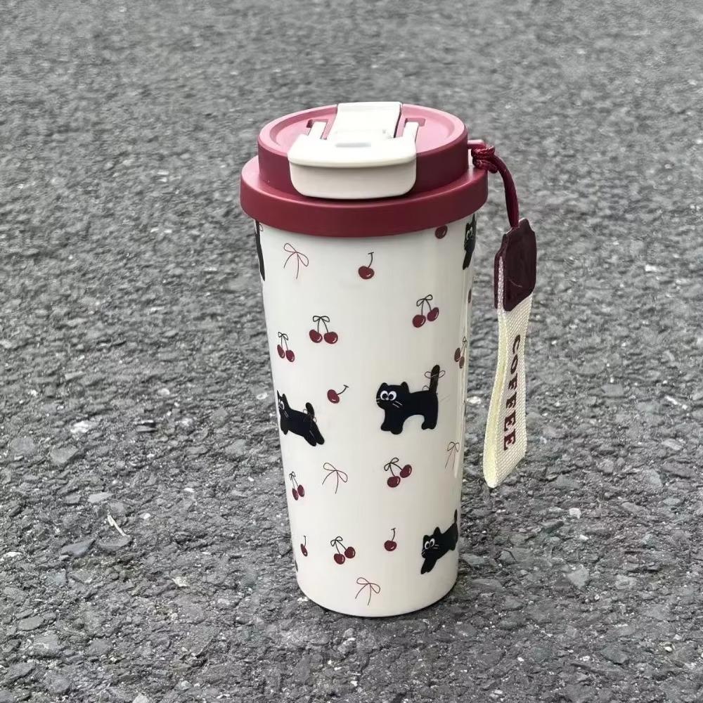 Cartoon Cat Pattern Coffee Cup Leak-Proof Straw Cup Portable Insulated Cup Office