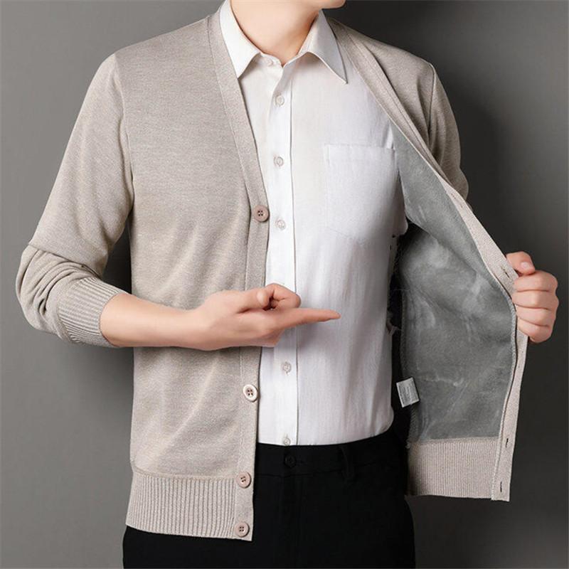 Осень-зима мужской элегантный повседневный вязаный кардиган с V-образным вырезом свитер пальто мужские однотонные трикотажные флисовые свитера верхняя одежда
