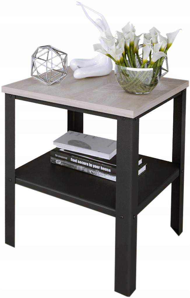 Stolik Skręcany Z Półką Loft Industrial Salon 40X40X45 Czarny+Dąb Sonoma