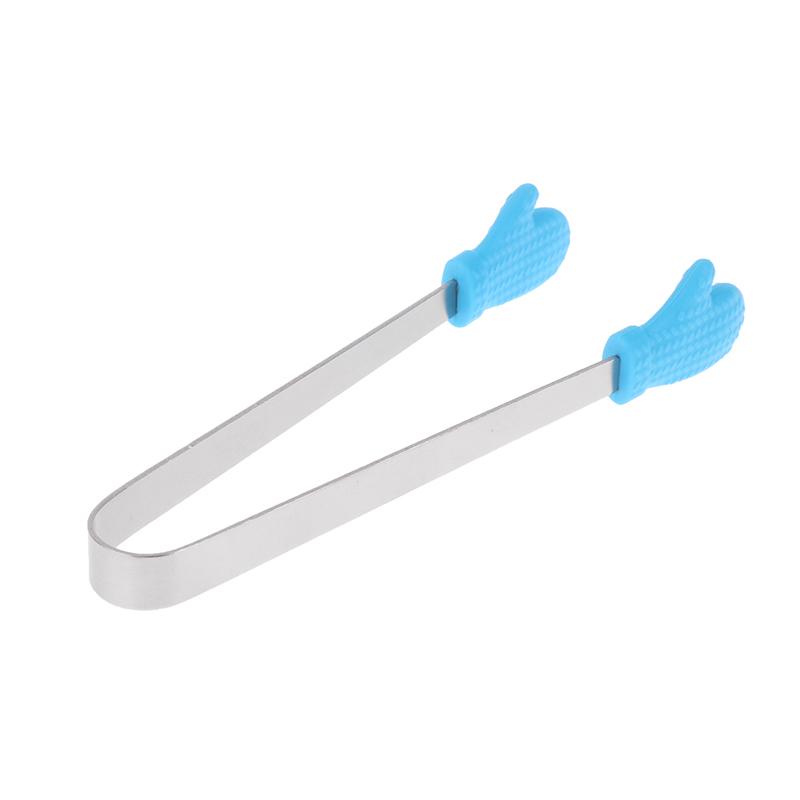 1Pc Silicone Food Tongs Gloves-Shaped Stainless Steel Non-Slip Kitchen Utensil Ice Candy Food Clip Mini Ice Cubestongs