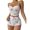 2-Piece Pajama Set for Women Cherry Print Bow Front Cami Top and Short Pajama Set Cute Soft Sleepwear
