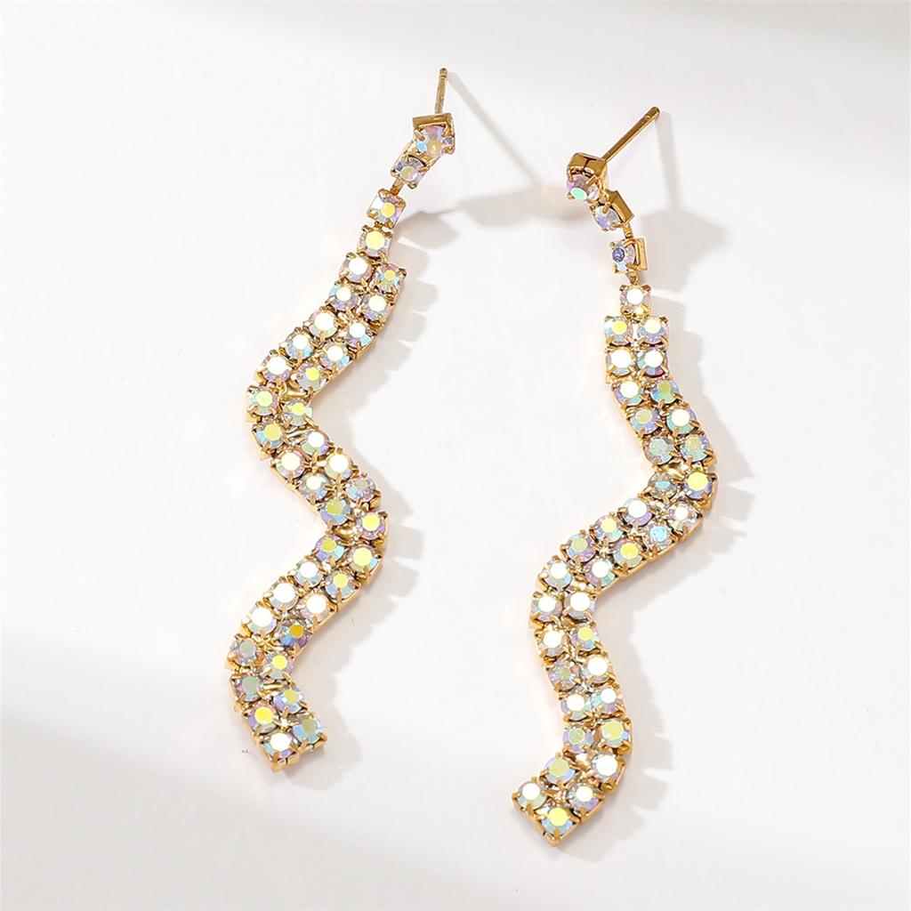 Premium Sense Of Luxury Double Rows Of Snake Ab Rhinestone Earrings Fashion Design Sparkling Earrings Women's Earrings 1 Pair