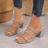 2024 Новые популярные удобные однотонные декоративные толстые каблуки удобные и универсальные пляжные плетеные женские туфли