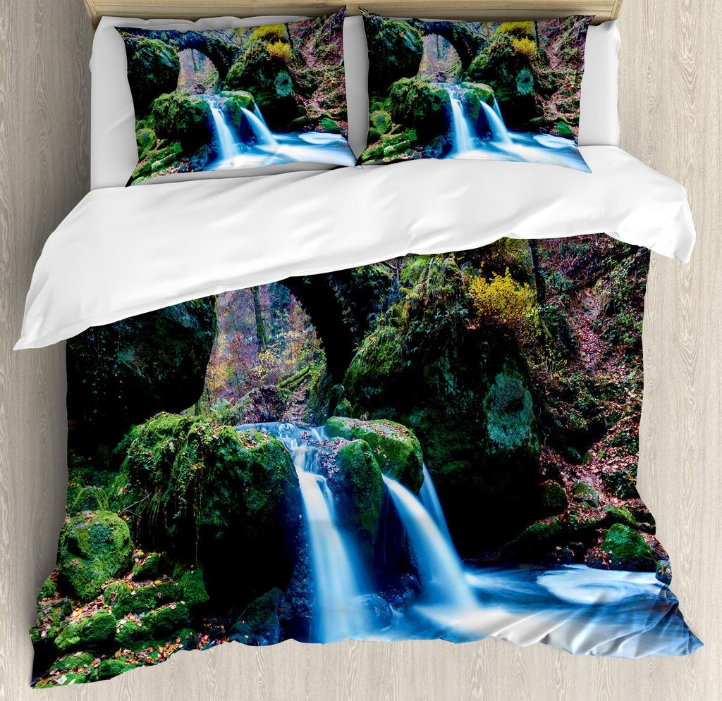 Наборы Пододеяльников с Принтом «Водопад» Для Подростков Взрослых Размер Queen Легкие Покрывала на Одеяло Декор Комнаты 2 Наволочки 1 Пододеяльник Без Одеяла