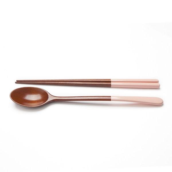 Breathing Tree Pastel Lacquered Spoon Set of 4, Pink + Cream + Gray + Mocha, 4 Spoons + 4 Chopsticks, 1 Piece, Korean Popular Tableware