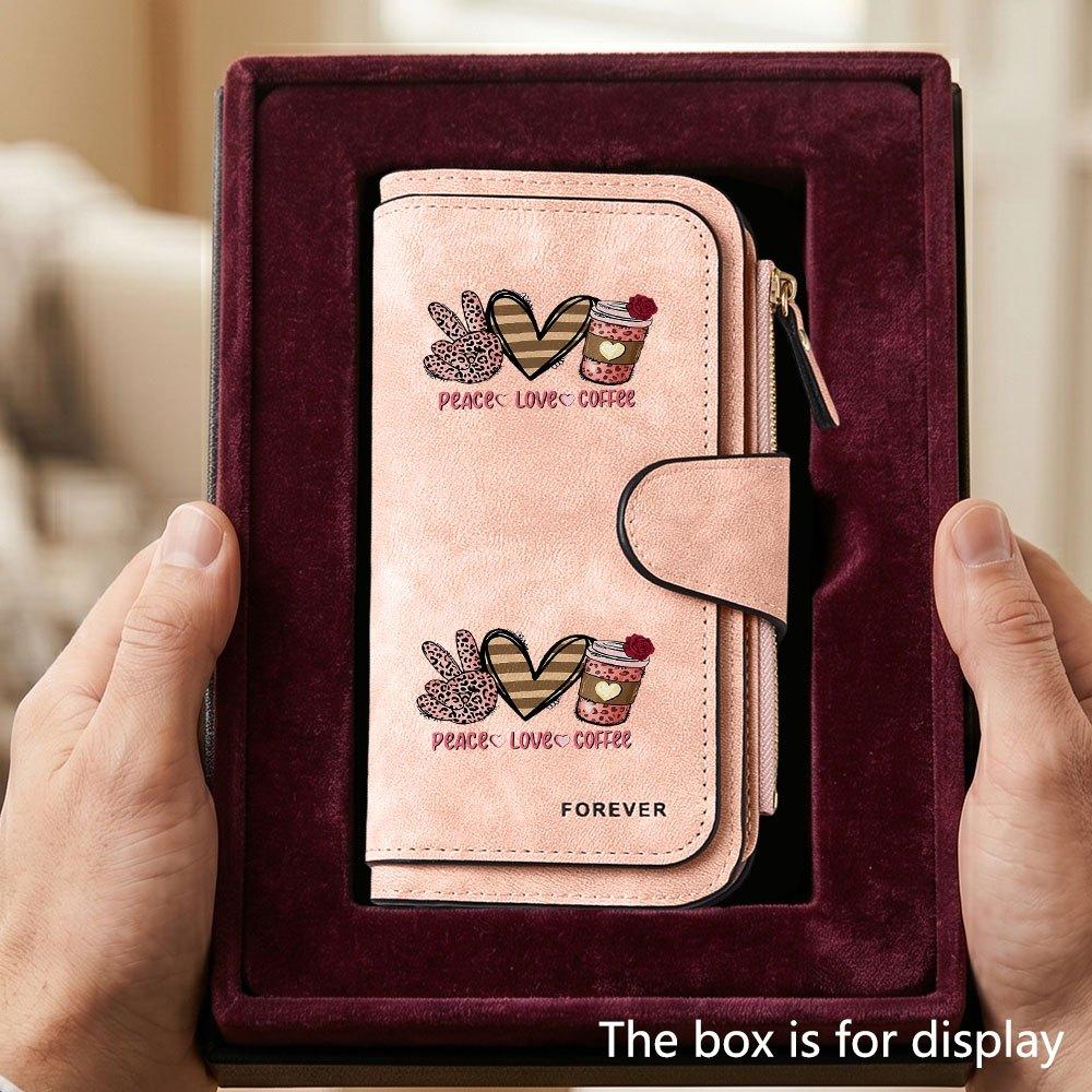 Leopard print Peace Coffee men's large-capacity wallet with business card slot and cash pocket, suitable for formal occasions and office use, a gift
