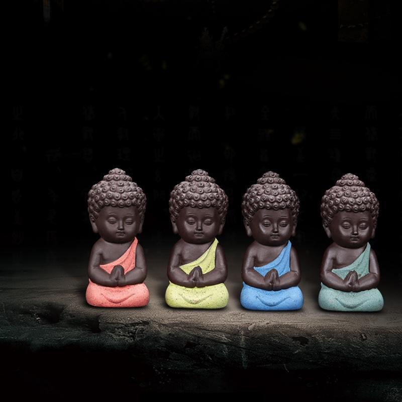 Ceramic Tea Pet Ornaments Buddha Enlightened Statue Mini Monk Figurines Fine Sand Little Monks Tea Pet Furnishing