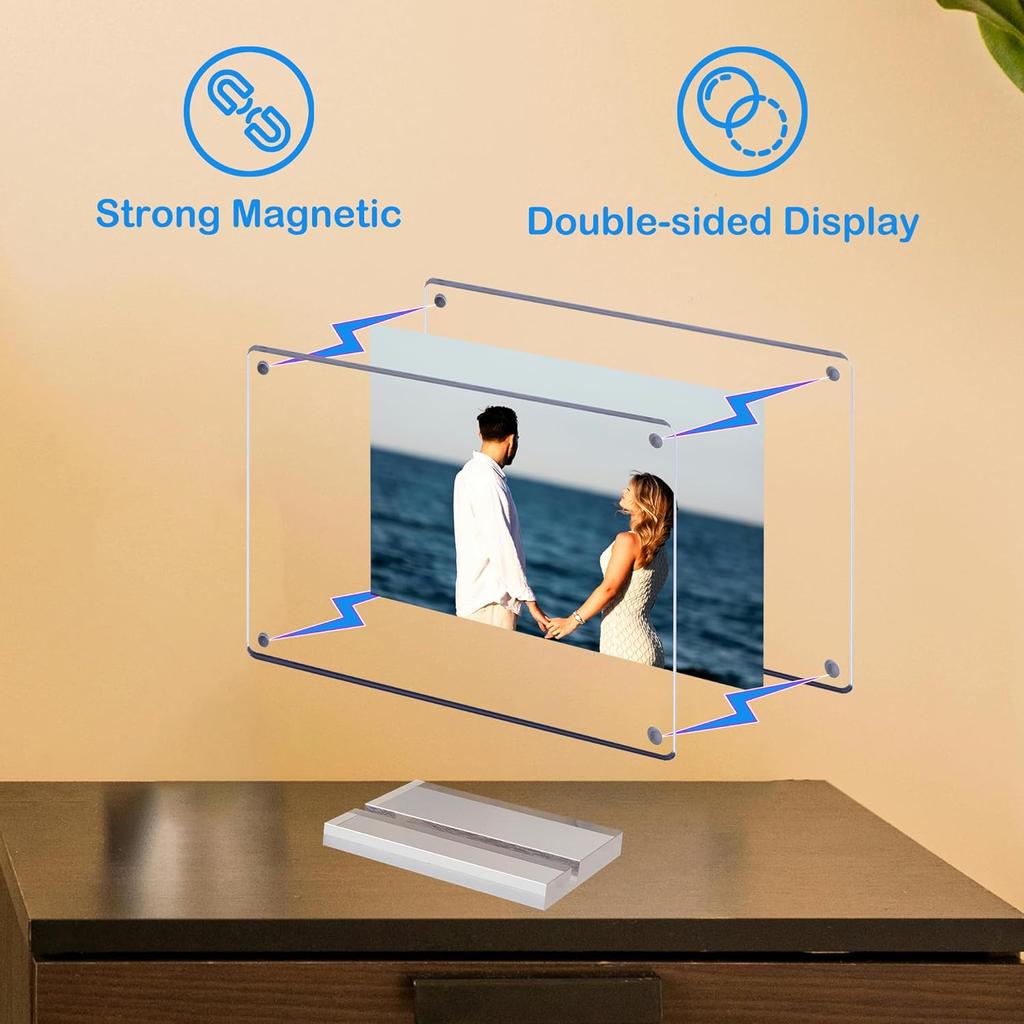 Acrylic Picture Frame 7x5 Inch Picture Floating Display Clear Magnetic Acrylic Frame Double Sided Photo Frame for Desktop Stand (Clear (1 Pack, 5X7)