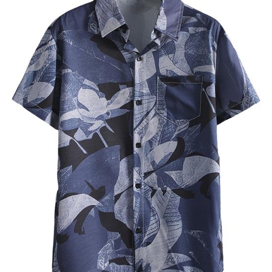 Summer Men Shirt Floral Print Short Sleeves Tropical Style Hawaii Loose Plus Size Single-breasted Turn-down Collar Quick Dry Mid Length Beach Top