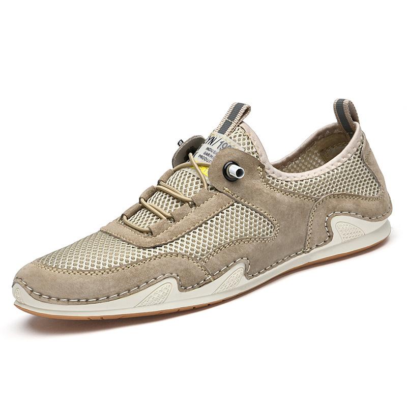 Летние сетчатые дышащие повседневные кожаные туфли мужские из натуральной кожи летние мужские сетчатые мягкие модные шапочки туфли ленивые повседневные туфли