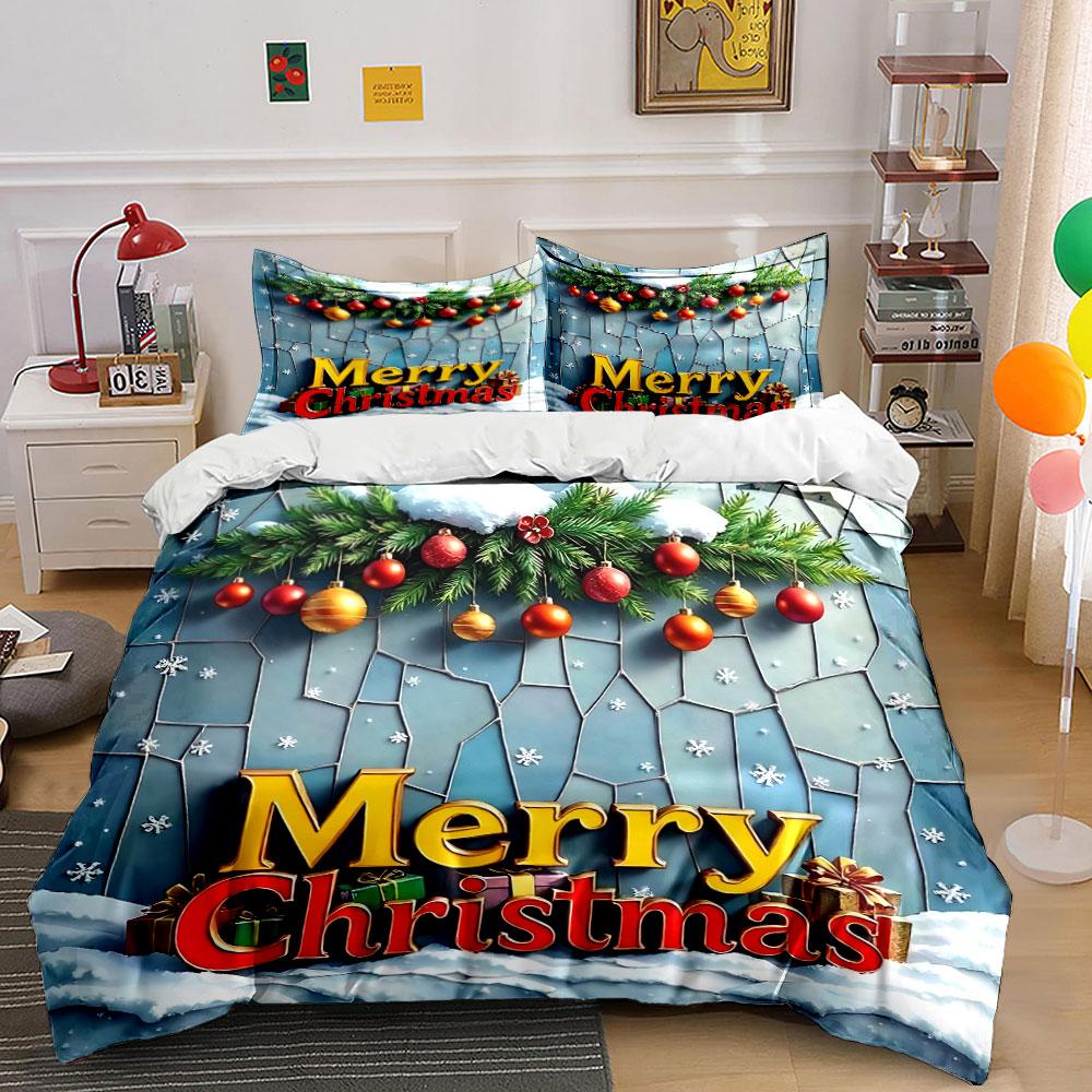 Merry Christmas Snowy Decor Bedding Duvet Cover Set Duvet Cover Pillowcases (1*Duvet Cover 2*Pillowcases, without duvet insert)