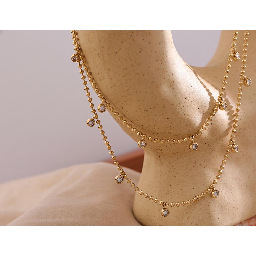 Eetit Cubic Zirconia Bead Chain Necklace for Women Stainless Steel Layered Collar Necklace