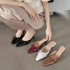 In the Summer of 2025, the New Bow Mid-heel Muller Shoes Bag Head Half Slippers Women's Large Size High-heeled Single Shoes Cool Slippers