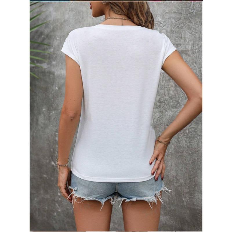 YYFS Женские модные повседневные летние весенние однотонные блузки и рубашки с v-образным вырезом и короткими рукавами с принтом