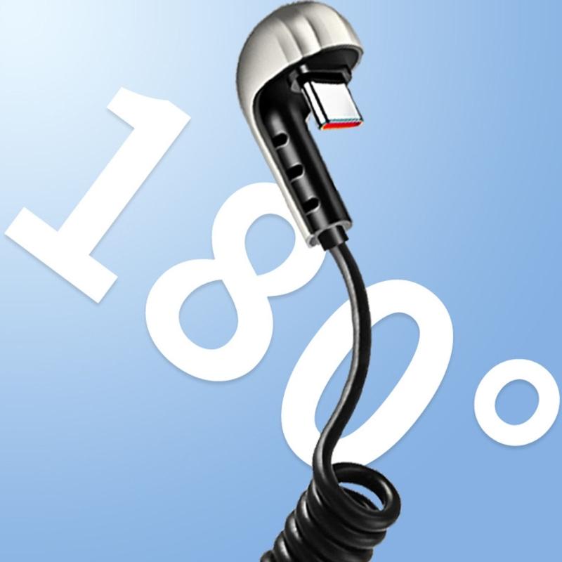 Quick Power Cable Reinforced Spring USB To Type C 360 Degree Angled End Silicone Texture Suitable for Portable Devices