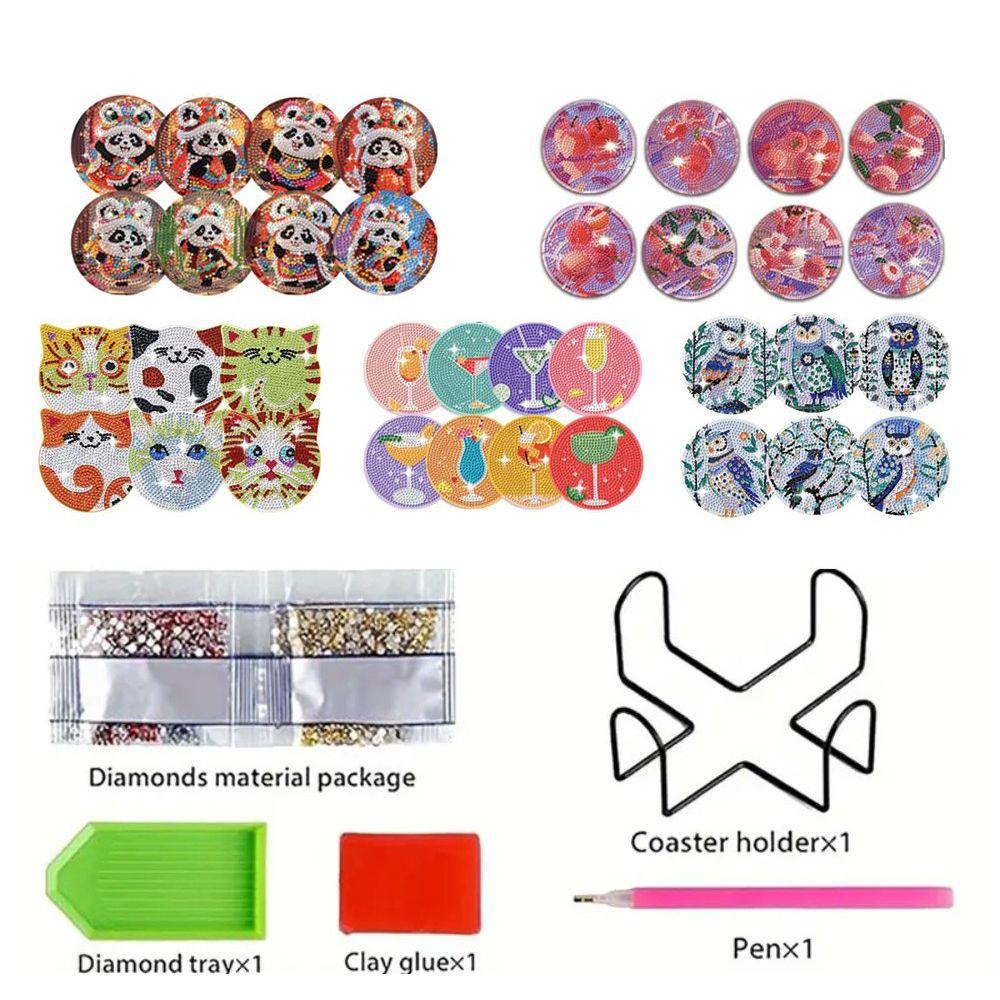 8PCS/6PCS With Stand DIY Painting Coasters Cute Panda Coaster Kit Table Decor