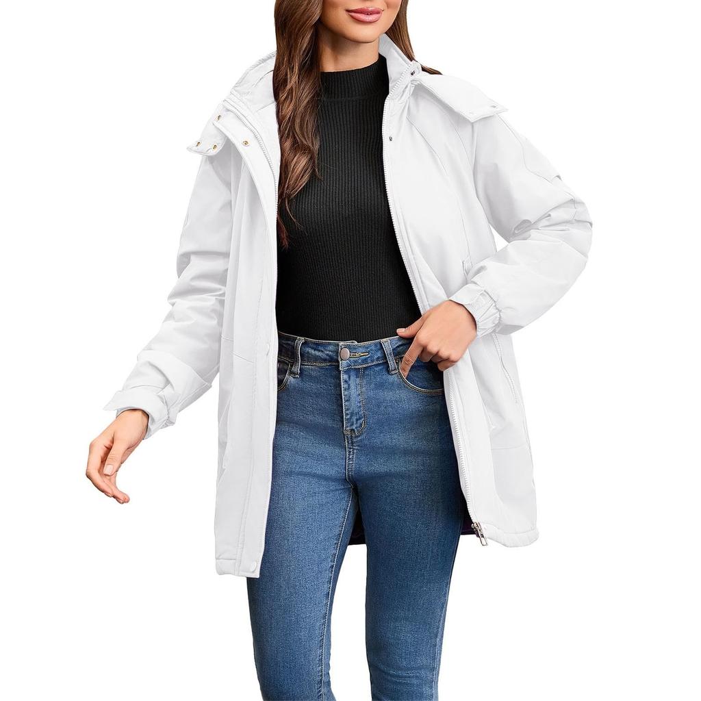 Women Solid Stripe Rain Jacket Outdoor Plus Waterproof Hooded Raincoat Windproof