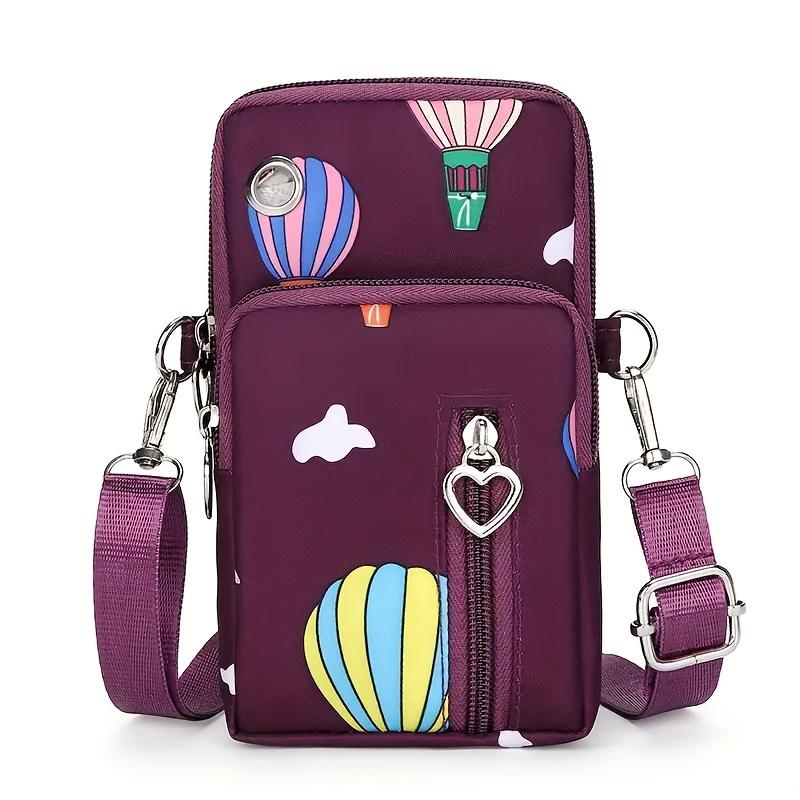 Women's Crossbody Pouch, Adjustable Strap, Casual Runners' Arm Bag, Multi-Pocket Phone Purse With Heart Charm Zipper