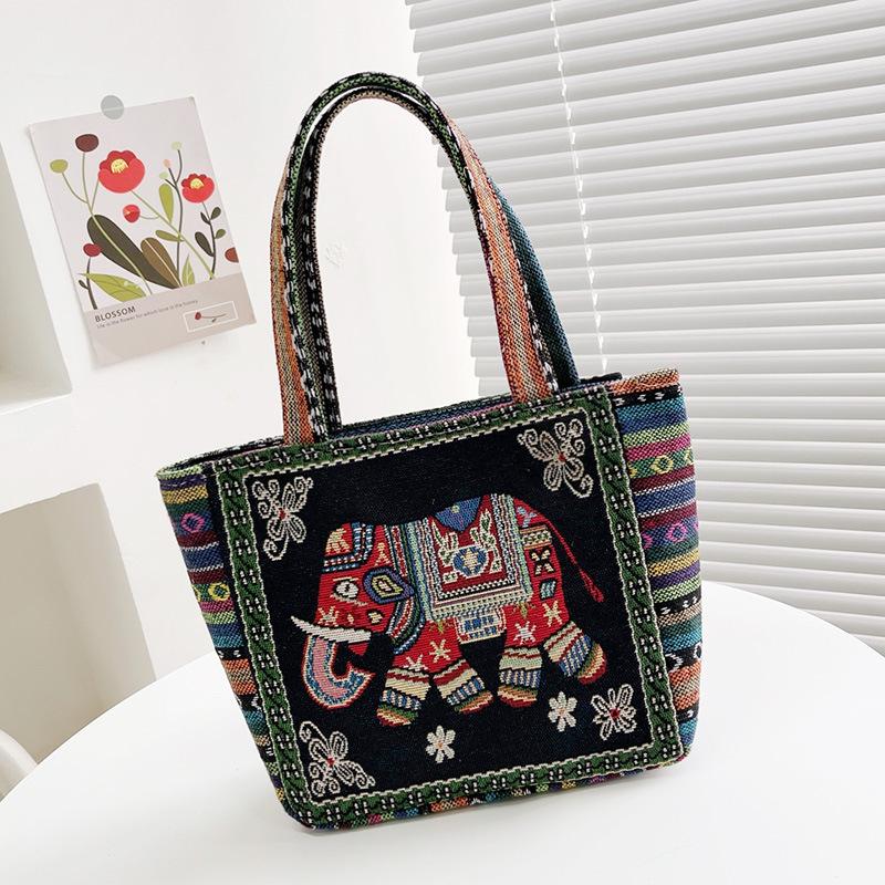 Cartoon Embroidered Canvas Handbag Women's Bag Casual Handbag Office Worker Small Satchel