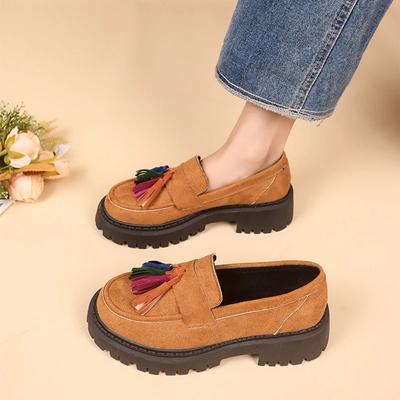 Модная обувь для женщин 2024 года, высококачественные женские туфли-лодочки без застежек, осенние туфли с круглым носком, замшевые туфли на открытом воздухе, повседневные туфли на толстом каблуке, большие размеры, лоферы