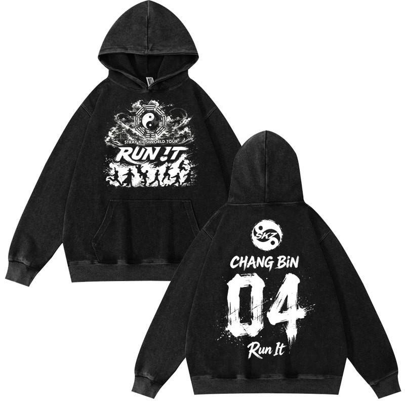 2026 Stray Kids World Tour Run It Skz Hoodie Teen Casual Cotton Sweatshirt