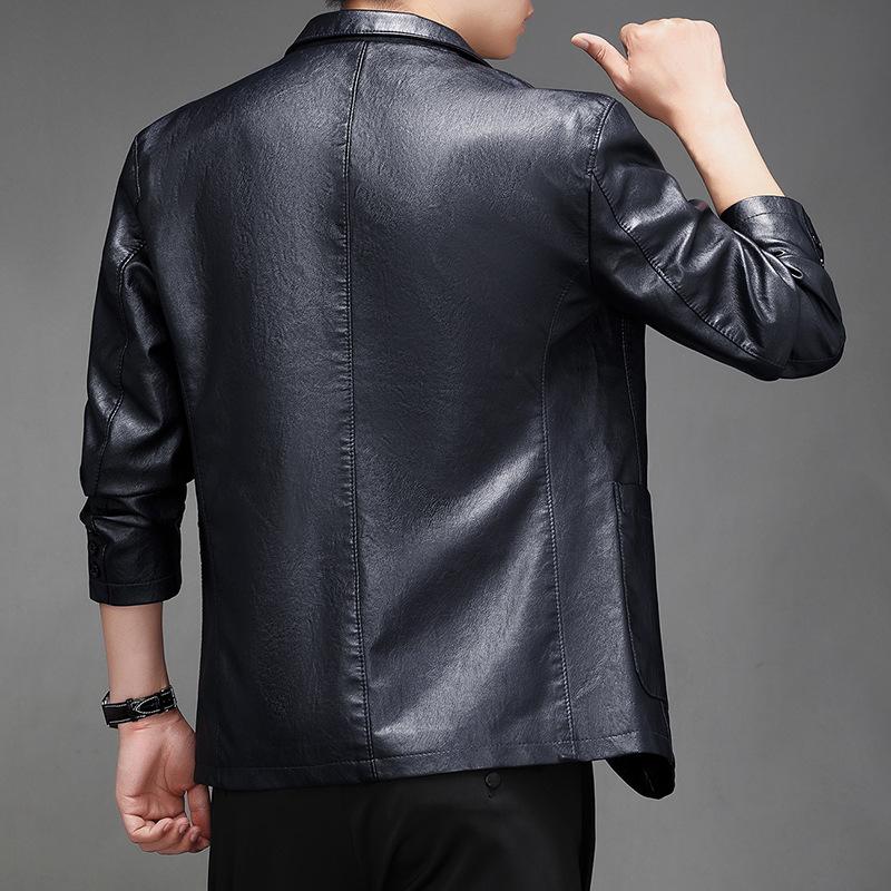 Men's Large Size Lapel Versatile PU Small Suit Leather Jacket Men's Trendy Spring and Autumn Leather Jacket