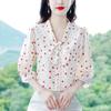 Three Quarter Sleeve Silk Blouse Women Loose Elegant Ladies Tops Bow V Neck Top All-match Korean Fashion Polka Dot Vintage Clothes Shirt