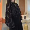 Women's High-end Temperament Hollowed Out Mesh Splicing Flocking and Anti-aging Top Lace Long Sleeved Shirt