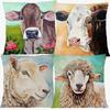 Oil Painting Farm Animals Poster Cushion Cover Cow Sheep Goat Rustic Style Home Decorative Square Pillow Case