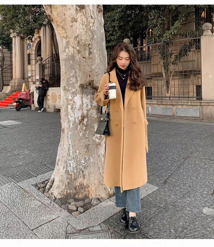 Fashion Design Women's Double-breasted Tweed Coat Design Sense of Autumn and Winter Tweed Jacket Female Medium-length Tide