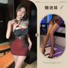 Dark Night Rose Sexy Spice Girl Perspective Mesh Neck Slim Pleated Hip Wrap Skirt Sex Underwear