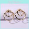 Double Layer Circular Earrings In Gold Metal Geometric Design For Women