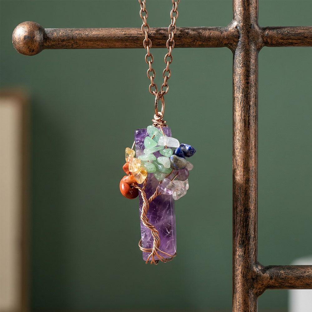 Irregular Crystal Crystal Tree Of Life Natural Amethyst Crushed Stone Pendant  Gift For Girls