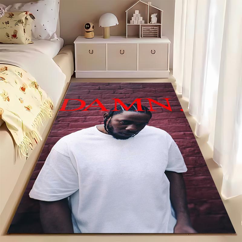 Area Rug, Kendrick Lamar DAMN Red Brick Wall White Shirt Album Cover Print, Man Cave Decor, Non-Slip Mat