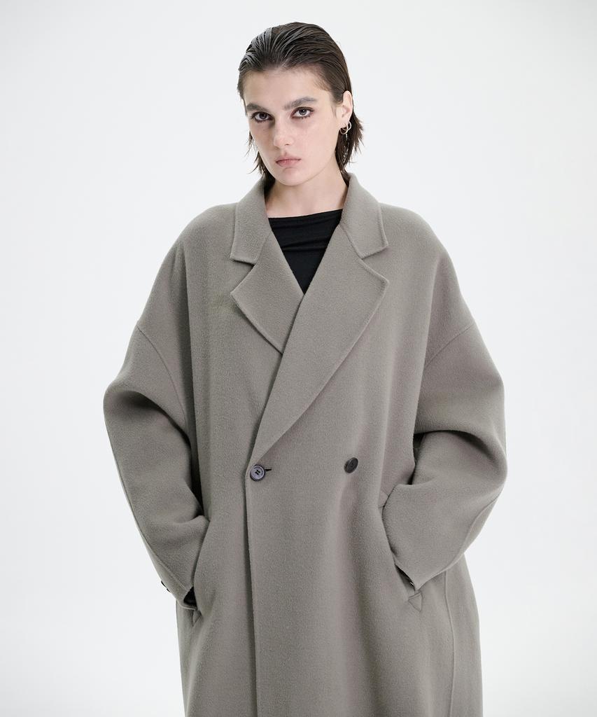 Treemingbird Handmade) Wide Long Coat [ Khaki Gray ]