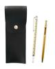Круглый пенал с черной кнопкой, со сдвижной измерительной линейкой и набором из двух тонких золотых шариковых ручек 60, сделано в Японии (BRSB-708W-SV60KBP-2)
